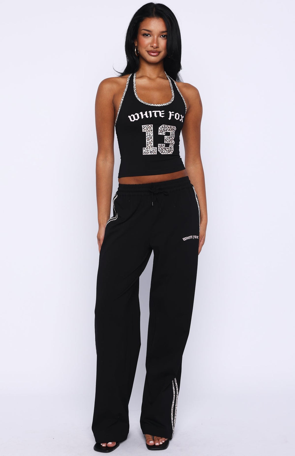 White Fox Boss Babe Vibes Halter Top Black
