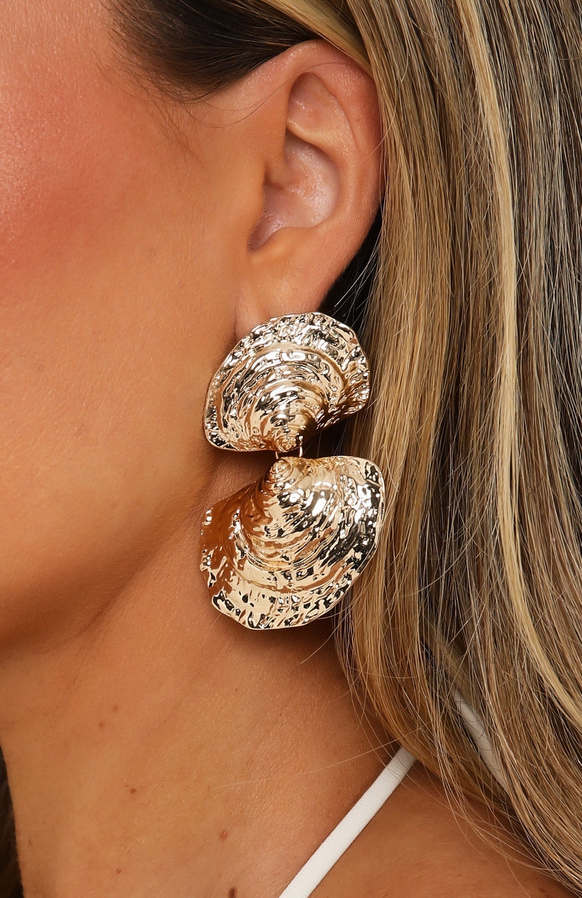 White Fox Parka Earrings Gold