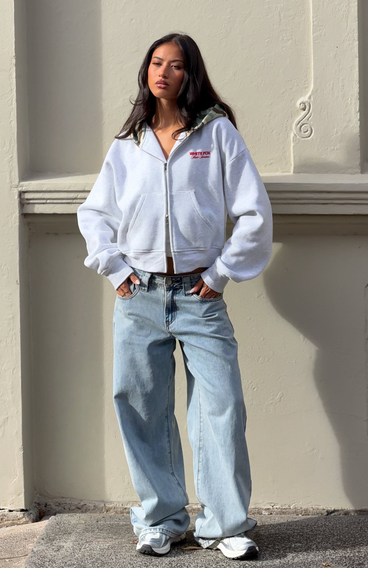 White Fox Studio 17 Winona Boxy Zip Front Hoodie Grey Marle