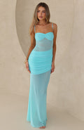 White Fox Drop Dead Gorgeous Mesh Maxi Dress Aqua