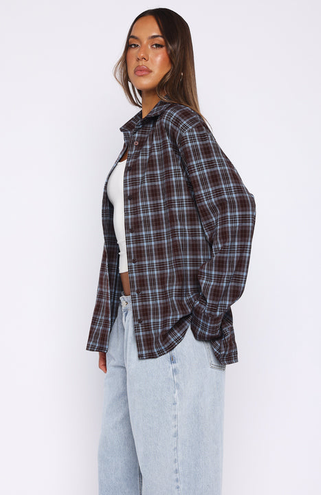 White Fox Might Be Time Button Up Shirt Blue/Chocolate