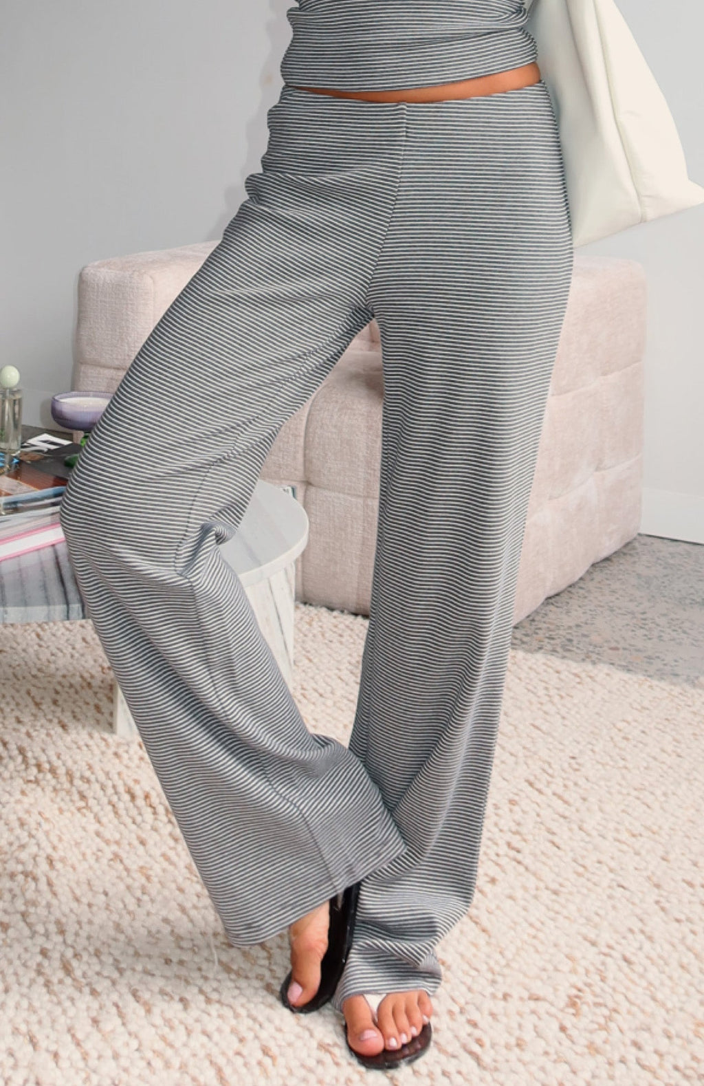White Fox Happy It Happened Pants Grey/White Stripe