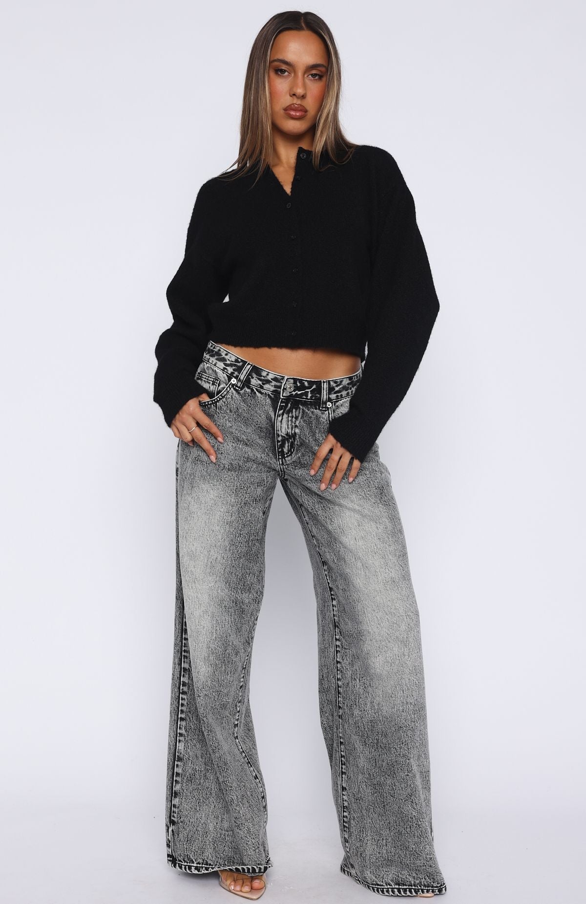 White Fox Warm Whispers Knit Cardigan Black