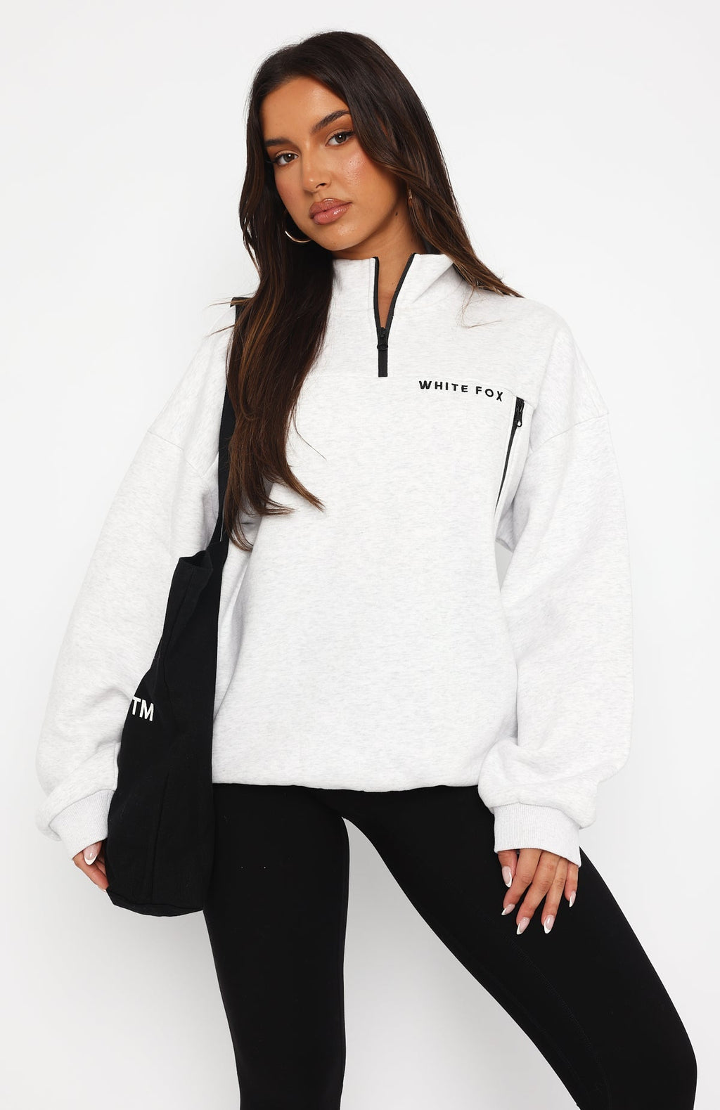 White Fox Where Did You Go Zip Front Sweater Grey Marle
