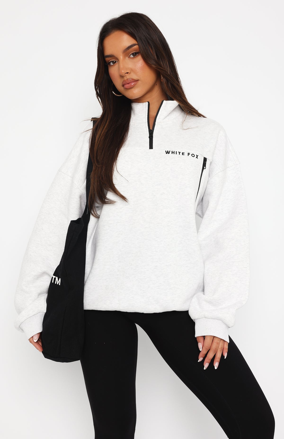 White Fox Where Did You Go Zip Front Sweater Grey Marle
