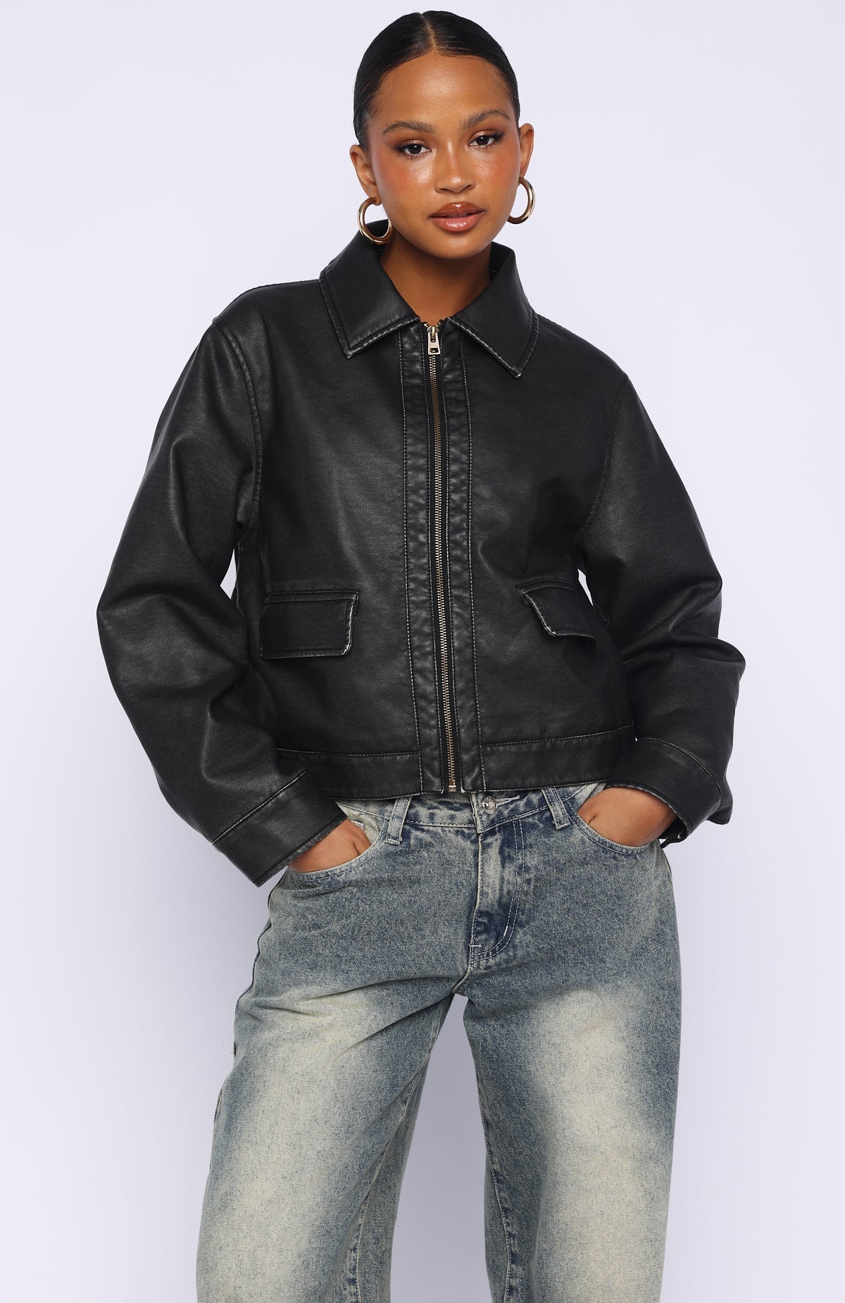 White Fox I Know Love PU Jacket Black