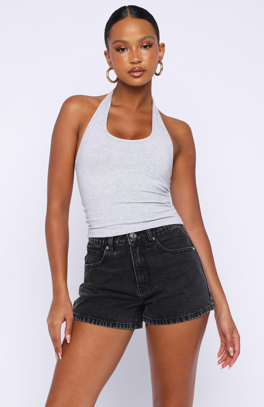 White Fox Hayley High Rise Denim Shorts Black Acid
