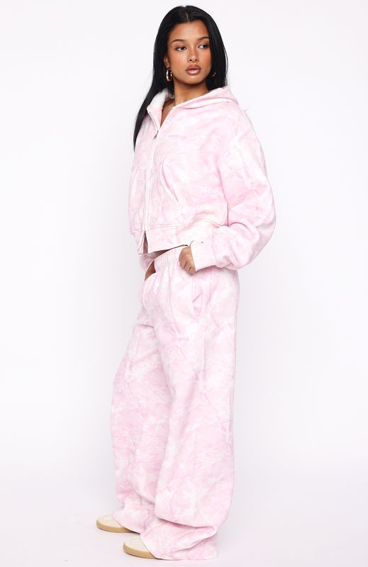 White Fox Hiding Away Wide Leg Sweatpants Pink Camo