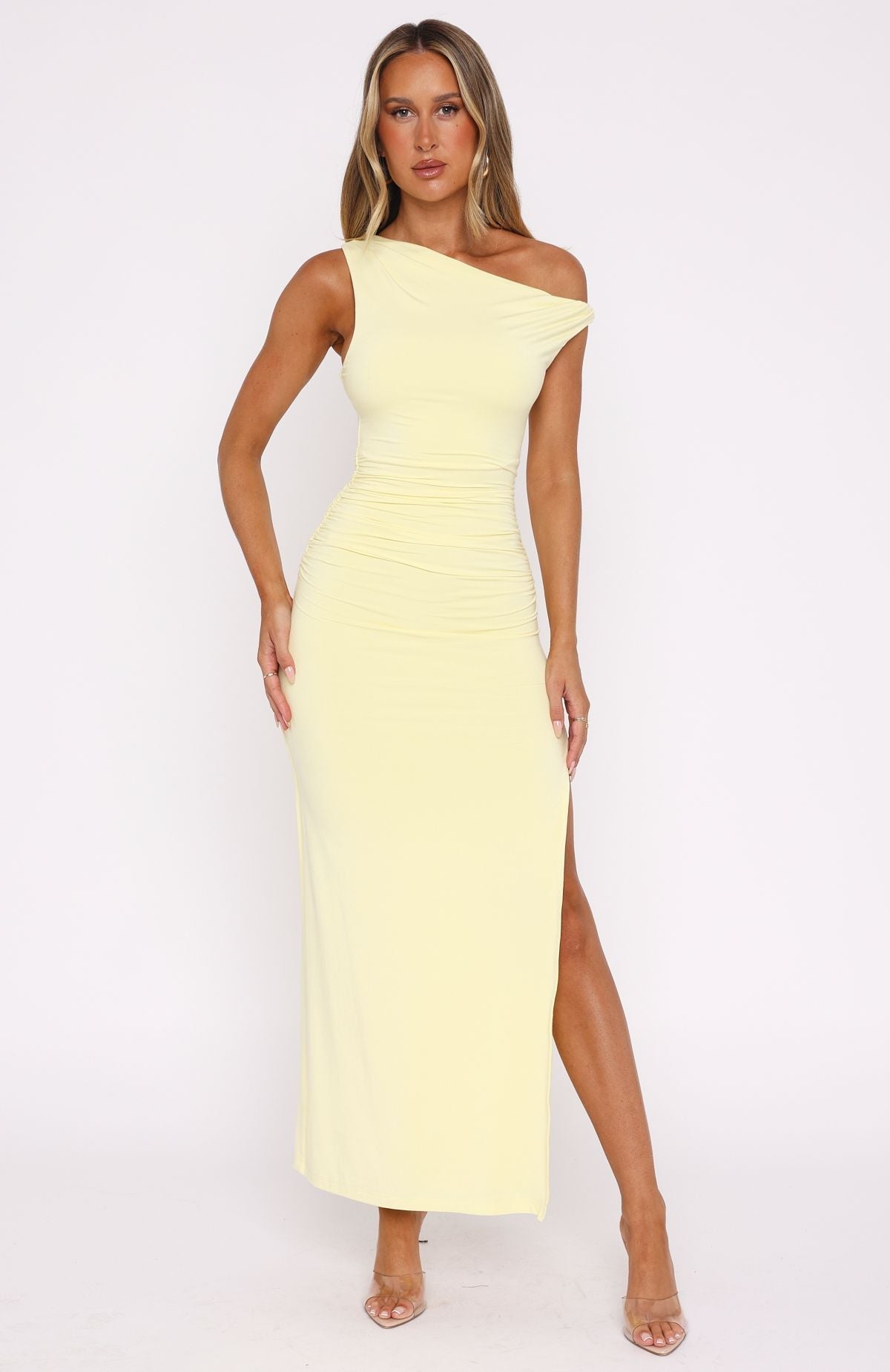 White Fox Little Bit Dramatic Maxi Dress Lemon