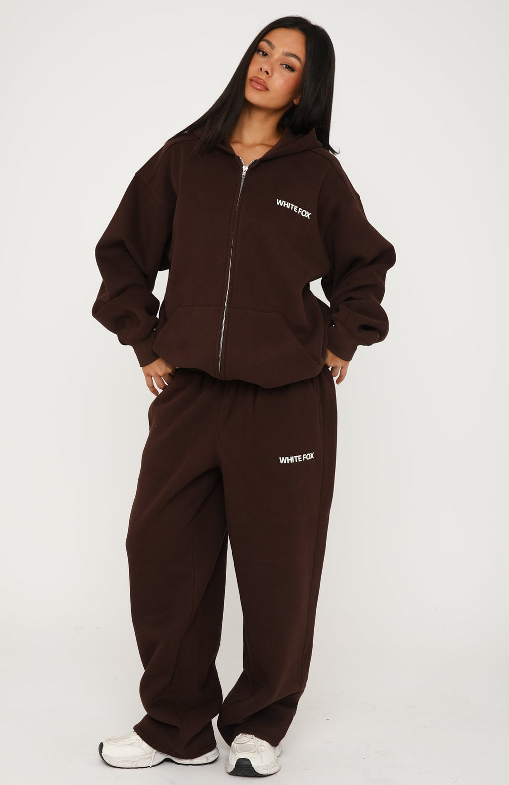 White Fox Core Classic Zip Front Hoodie Chocolate