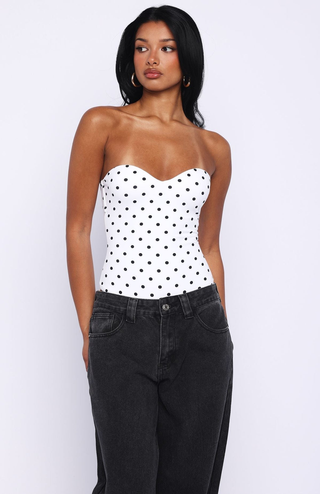 White Fox Stuck To You Bodysuit White/Black Polka Dot