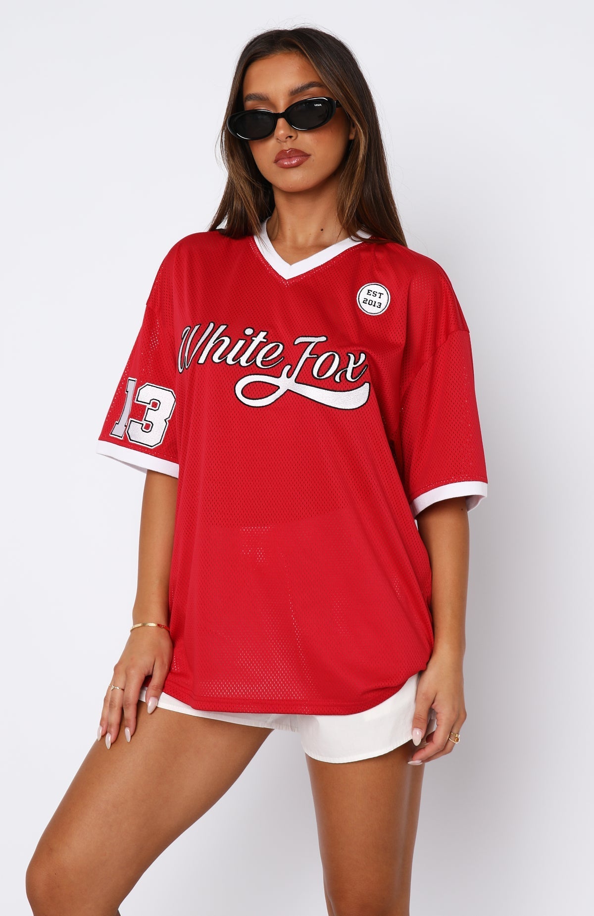 White Fox Hit A Home Run Oversized Jersey Red
