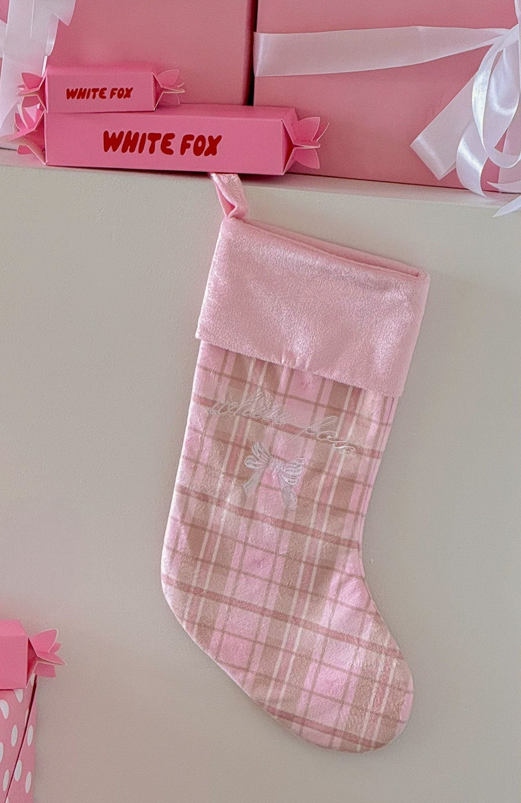 White Fox Xmas Stocking Neapolitan Check