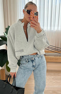 White Fox Caught Up With You Zip Front Sweater Grey Marle