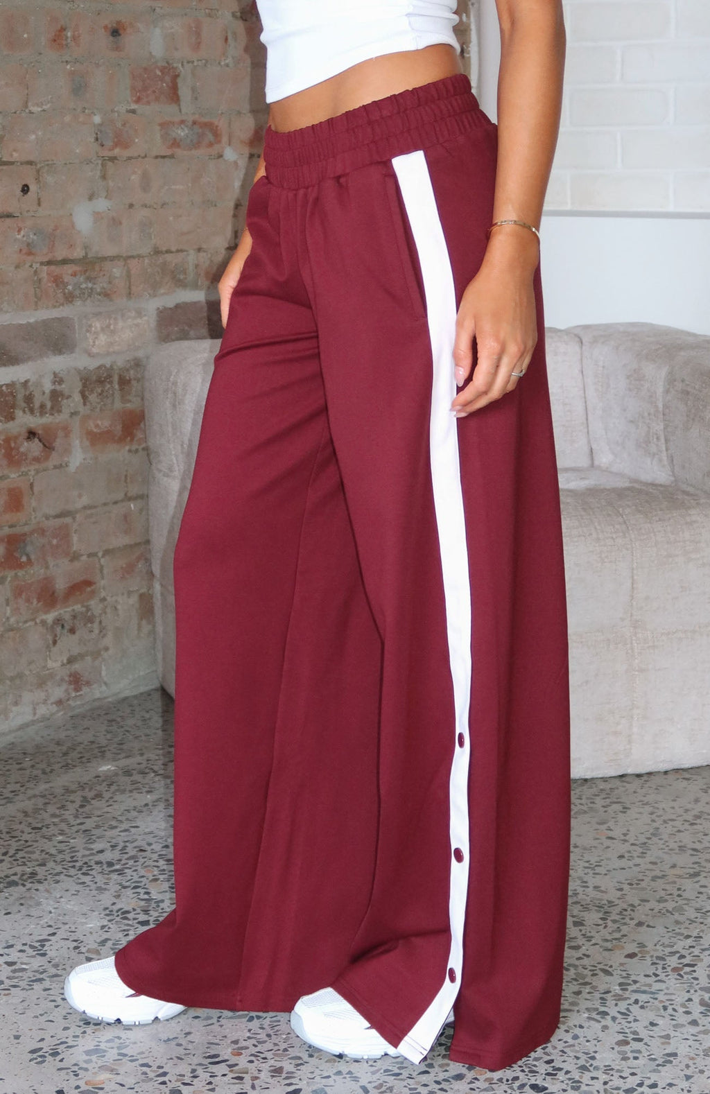 White Fox Our Bridges Burned Wide Leg Pants Burgundy