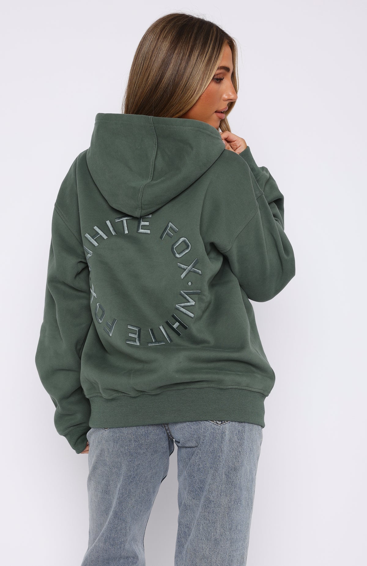 White Fox Stay Lifted Oversized Hoodie Dark Green