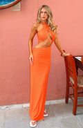 White Fox The One Halter Maxi Dress Orange