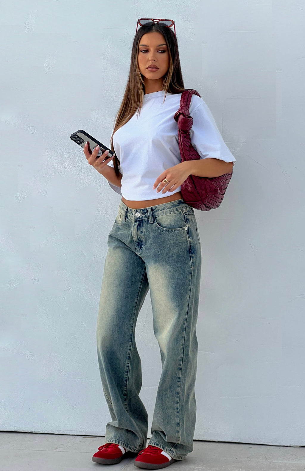 White Fox Bring The Style Low Rise Wide Leg Jeans Sand