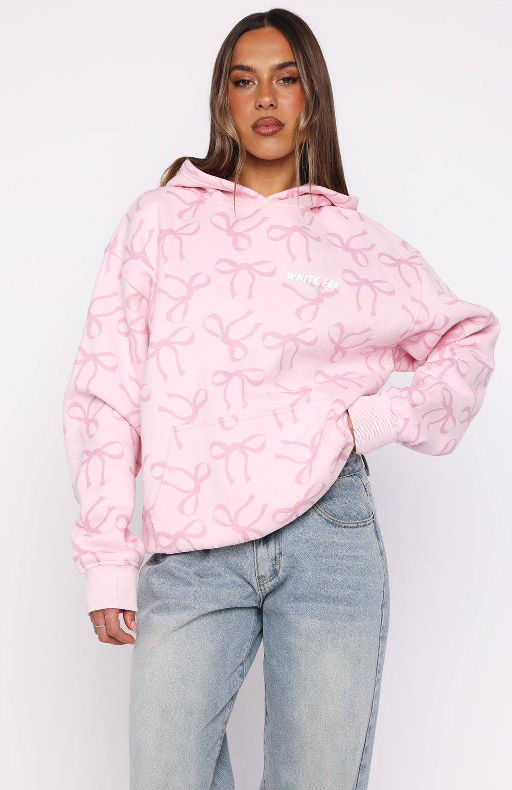 White Fox Vol. 1 Oversized Printed Hoodie Posy Bow