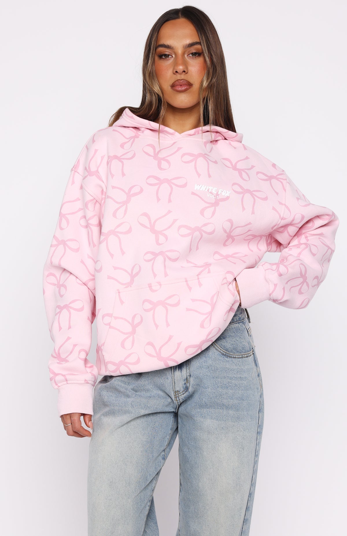 White Fox Vol. 1 Oversized Printed Hoodie Posy Bow