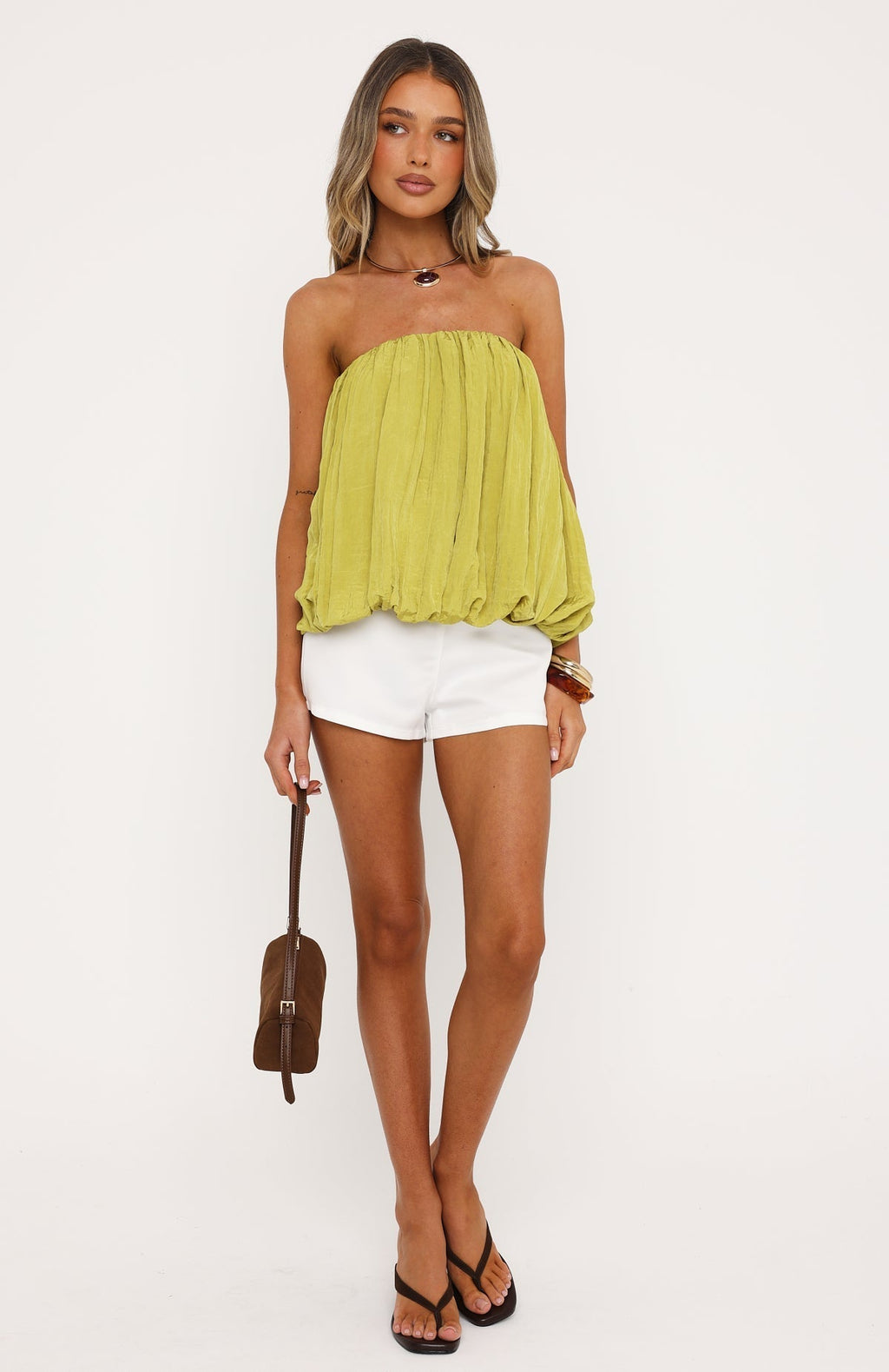 White Fox Eye On It Strapless Top Chartreuse