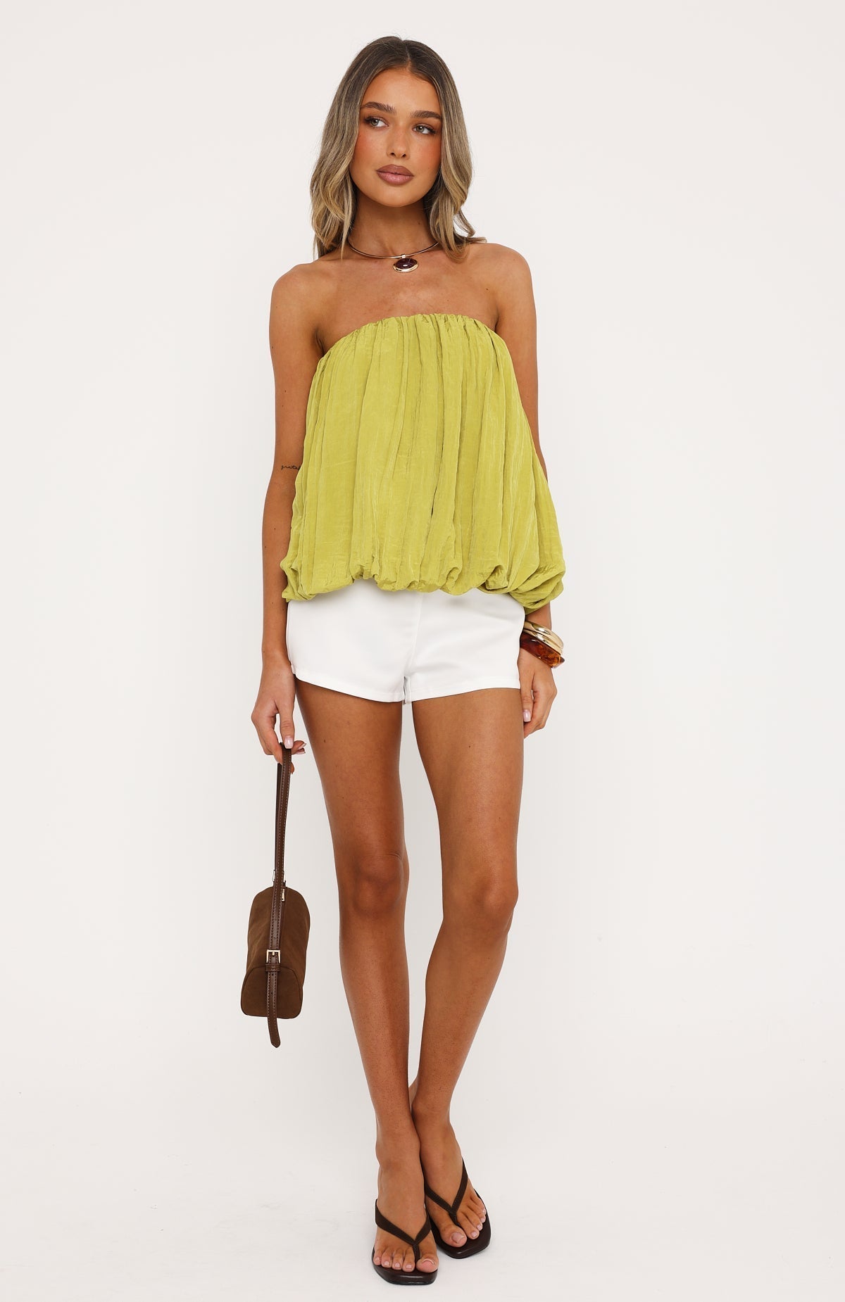 White Fox Eye On It Strapless Top Chartreuse