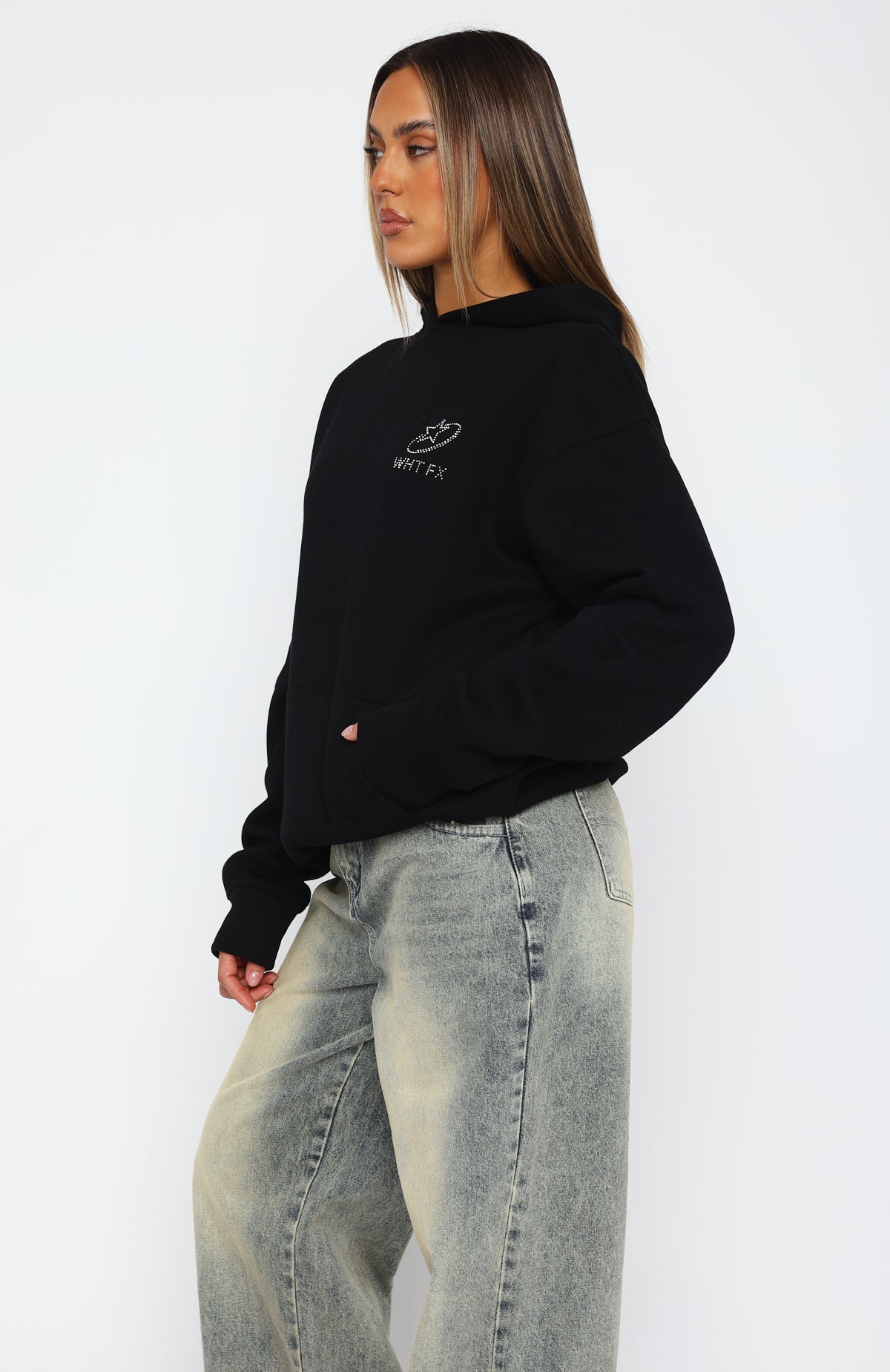 White Fox Always Shining Oversized Hoodie Black