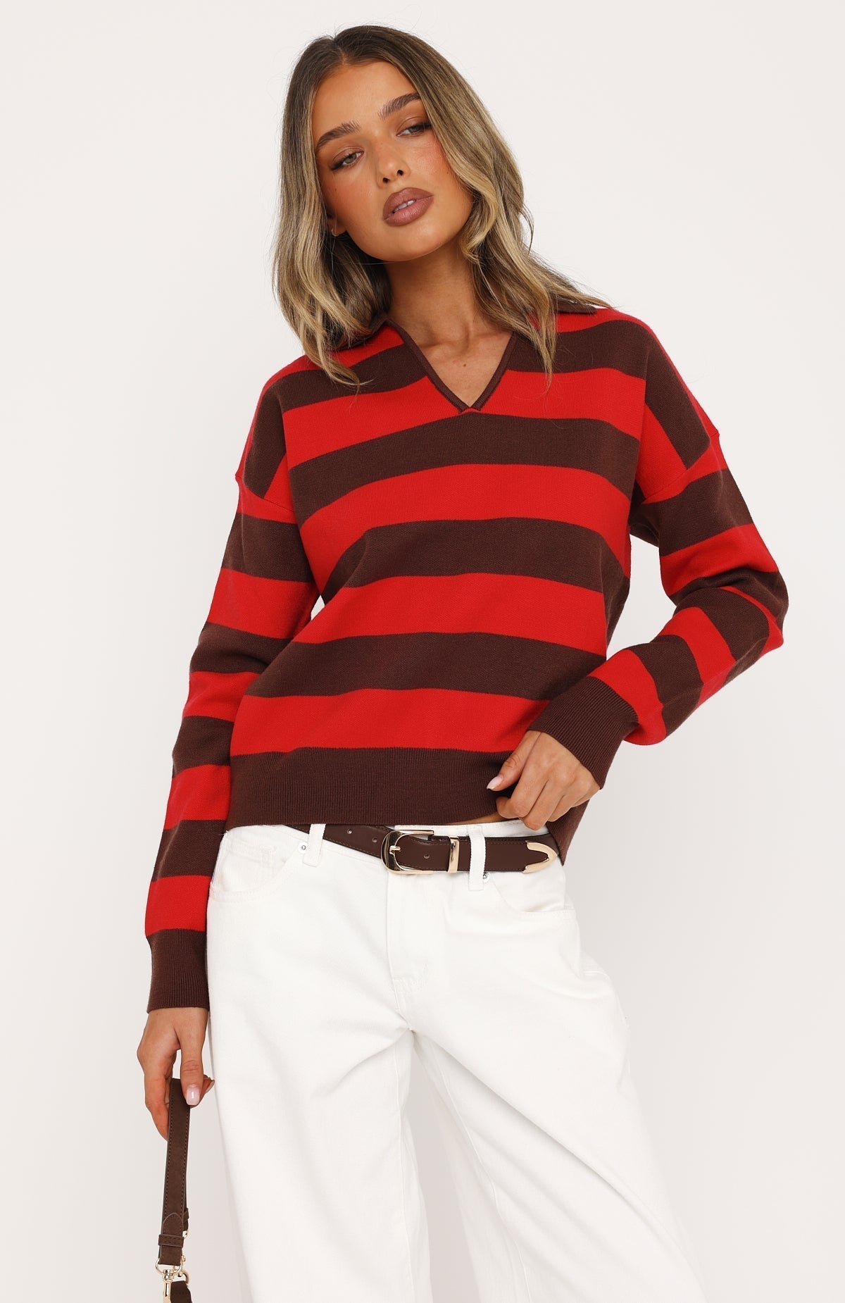 White Fox Ramona Knit Sweater Chocolate/Red