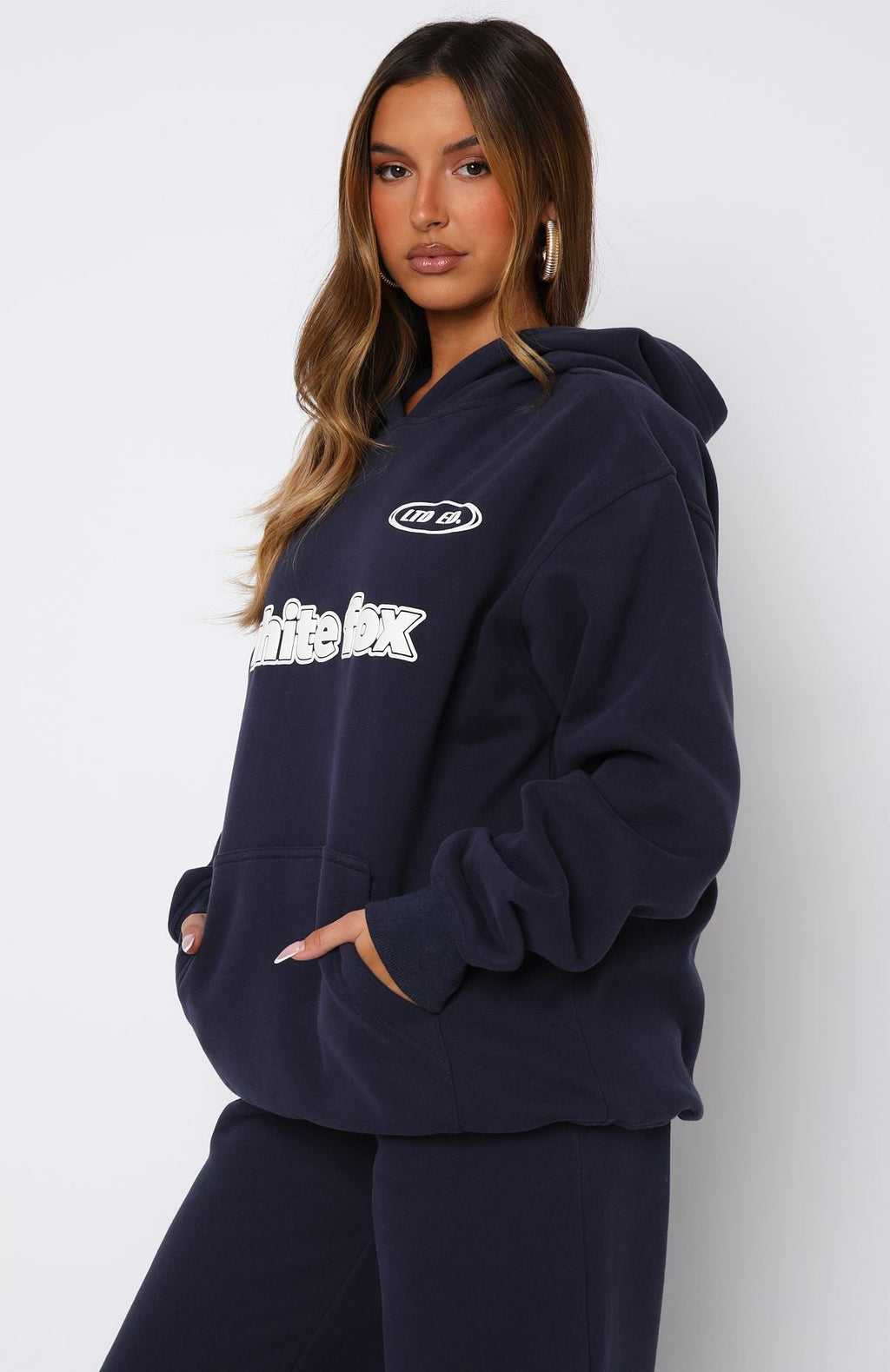 White Fox Ready To Go Oversized Hoodie Navy