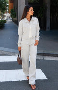 White Fox Bring The Style Low Rise Wide Leg Jeans Grey/White