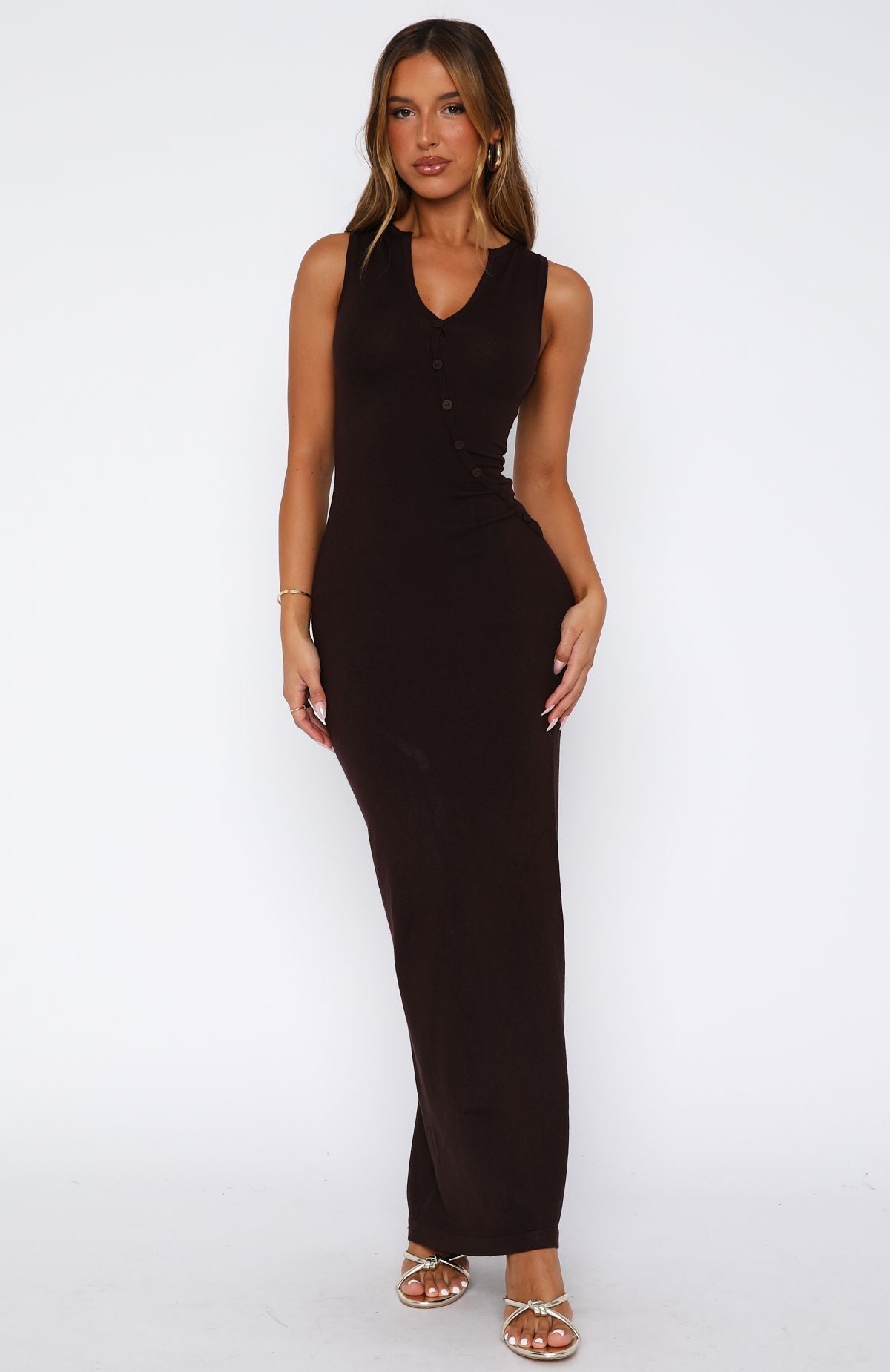 White Fox She's Back Maxi Dress Espresso