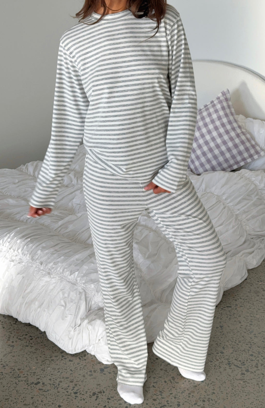 White Fox Slow Life Pyjama Pants Grey/White Stripe