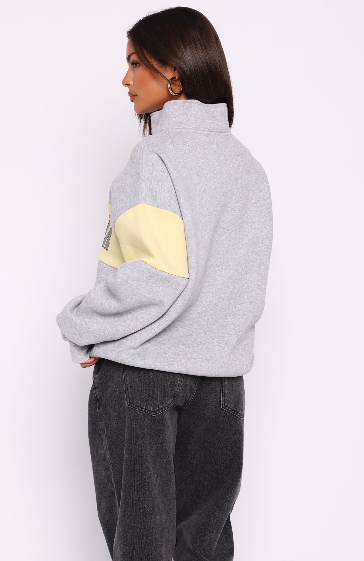 White Fox Show Yourself Zip Front Sweater Dark Grey Marle