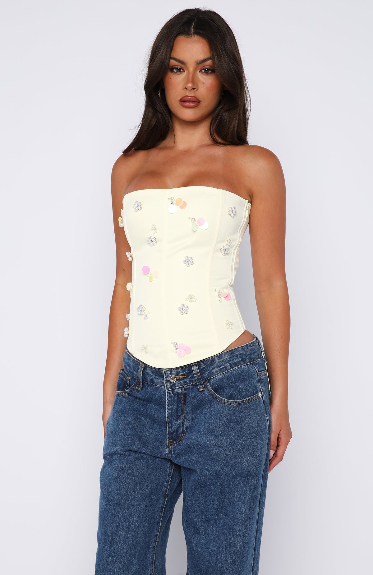 White Fox Summer Love Strapless Bustier Lemon
