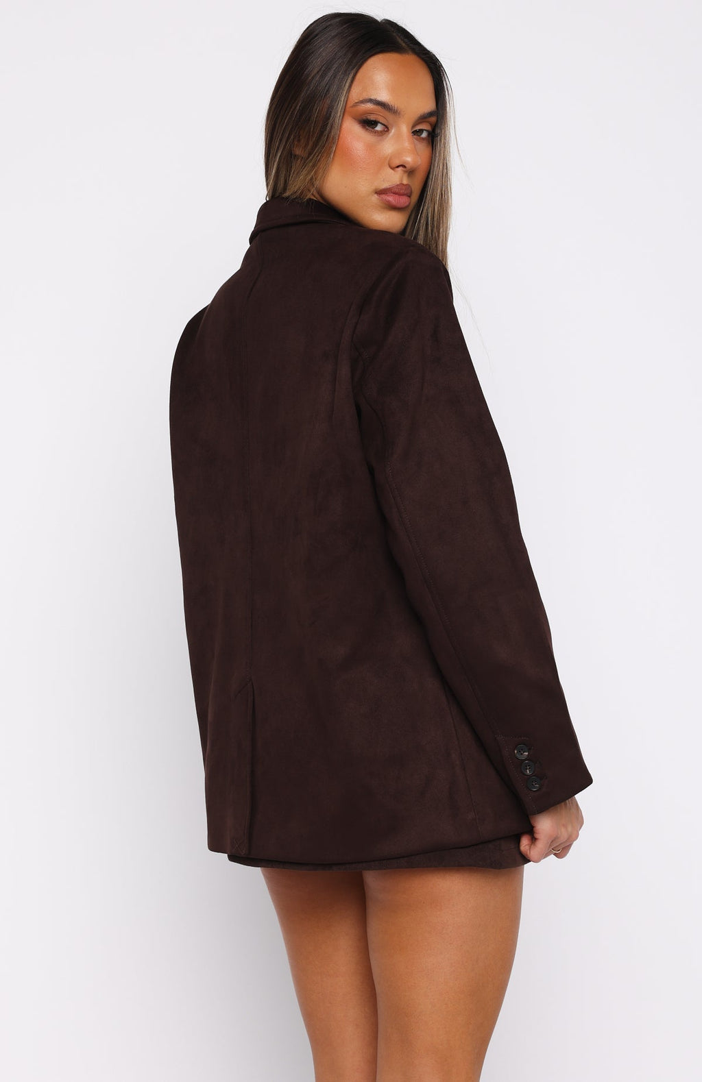 White Fox Rival Faux Suede Blazer Chocolate