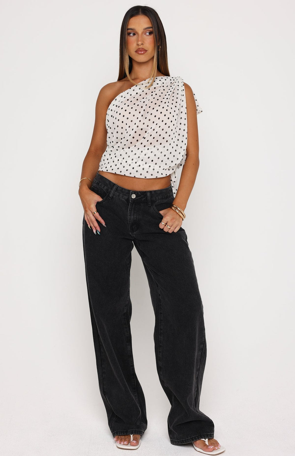 White Fox See My Love Multi Way Scarf Top White/Black Polka Dot