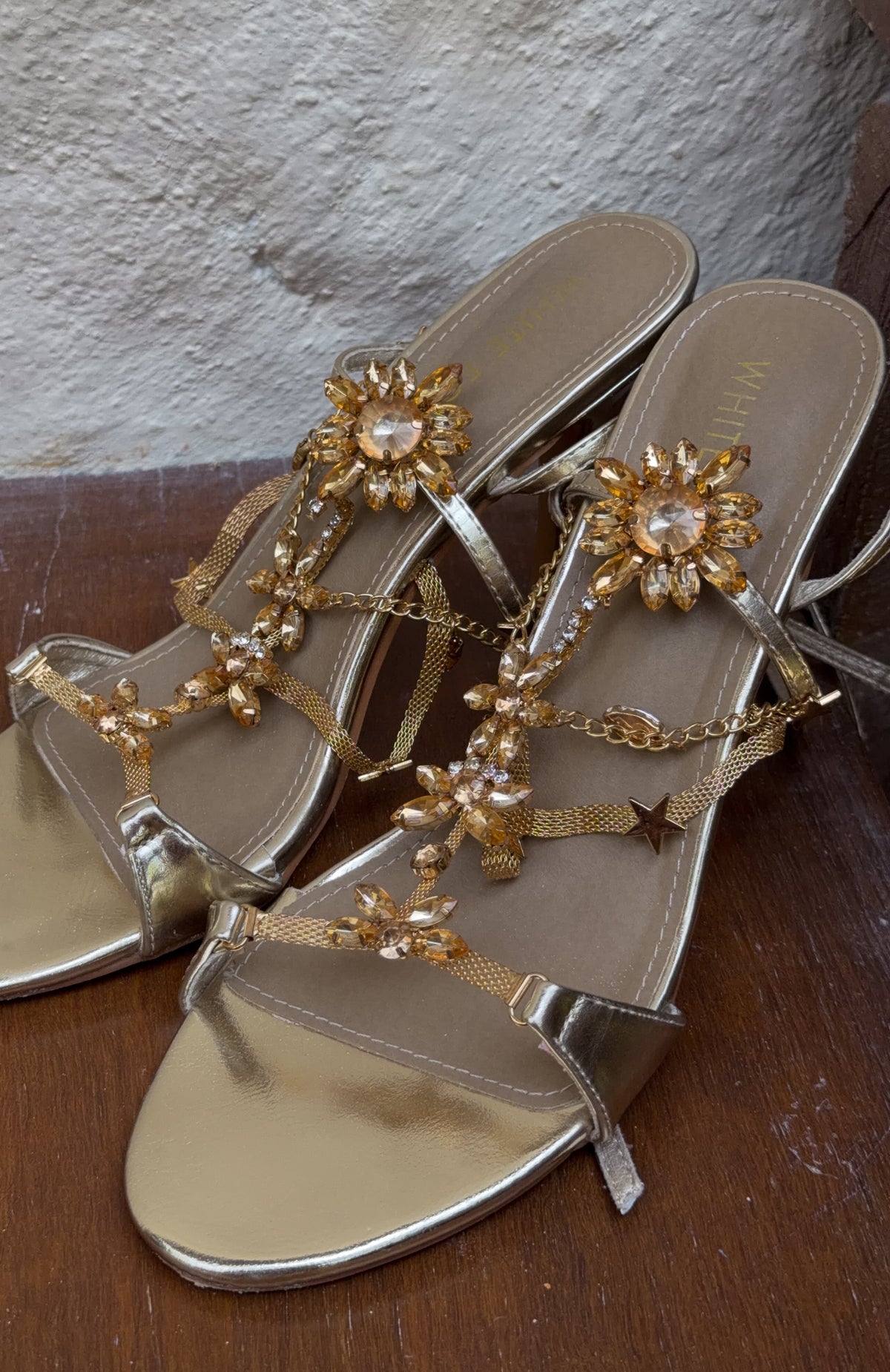 White Fox Chaya Embellished Wrap Heel Champagne