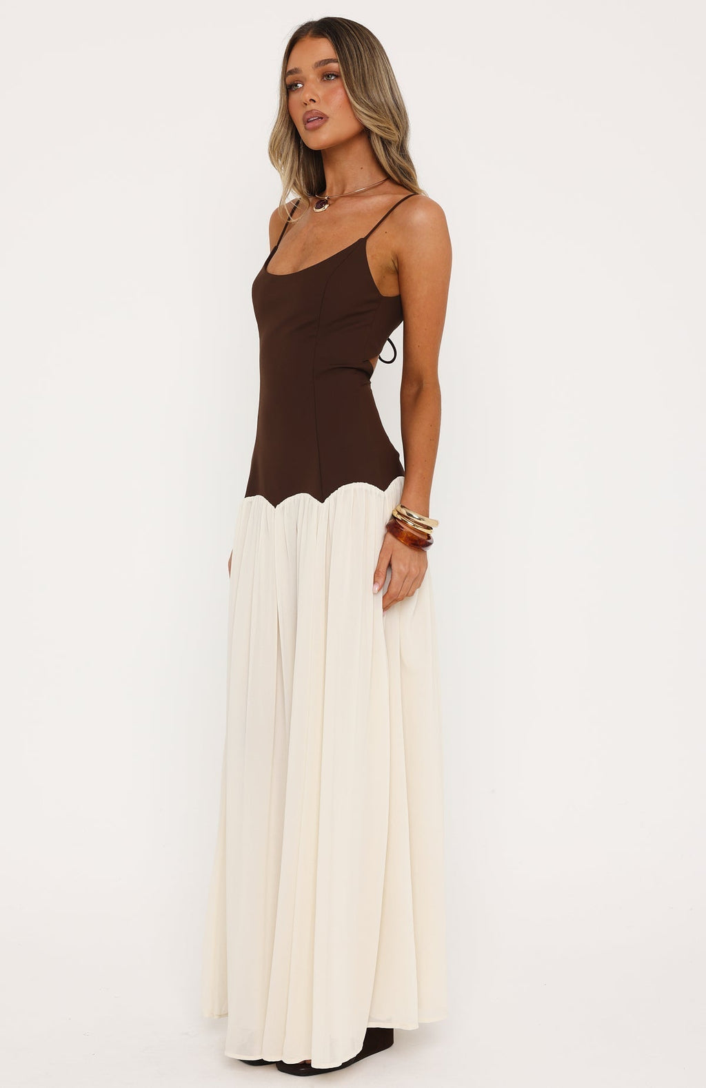 White Fox Be My Date Maxi Dress Chocolate/Cream