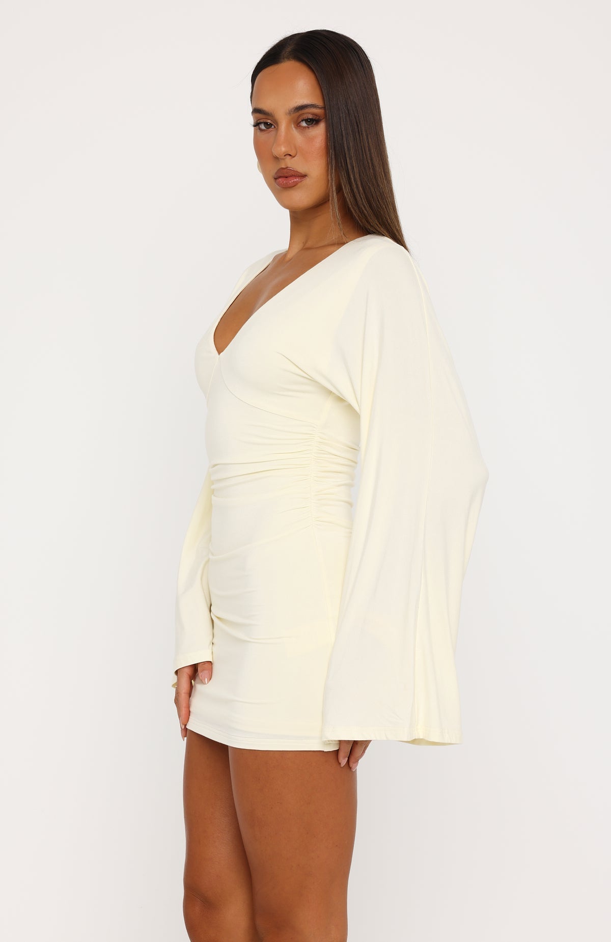 White Fox Catch Me At Sunrise Long Sleeve Mini Dress Butter