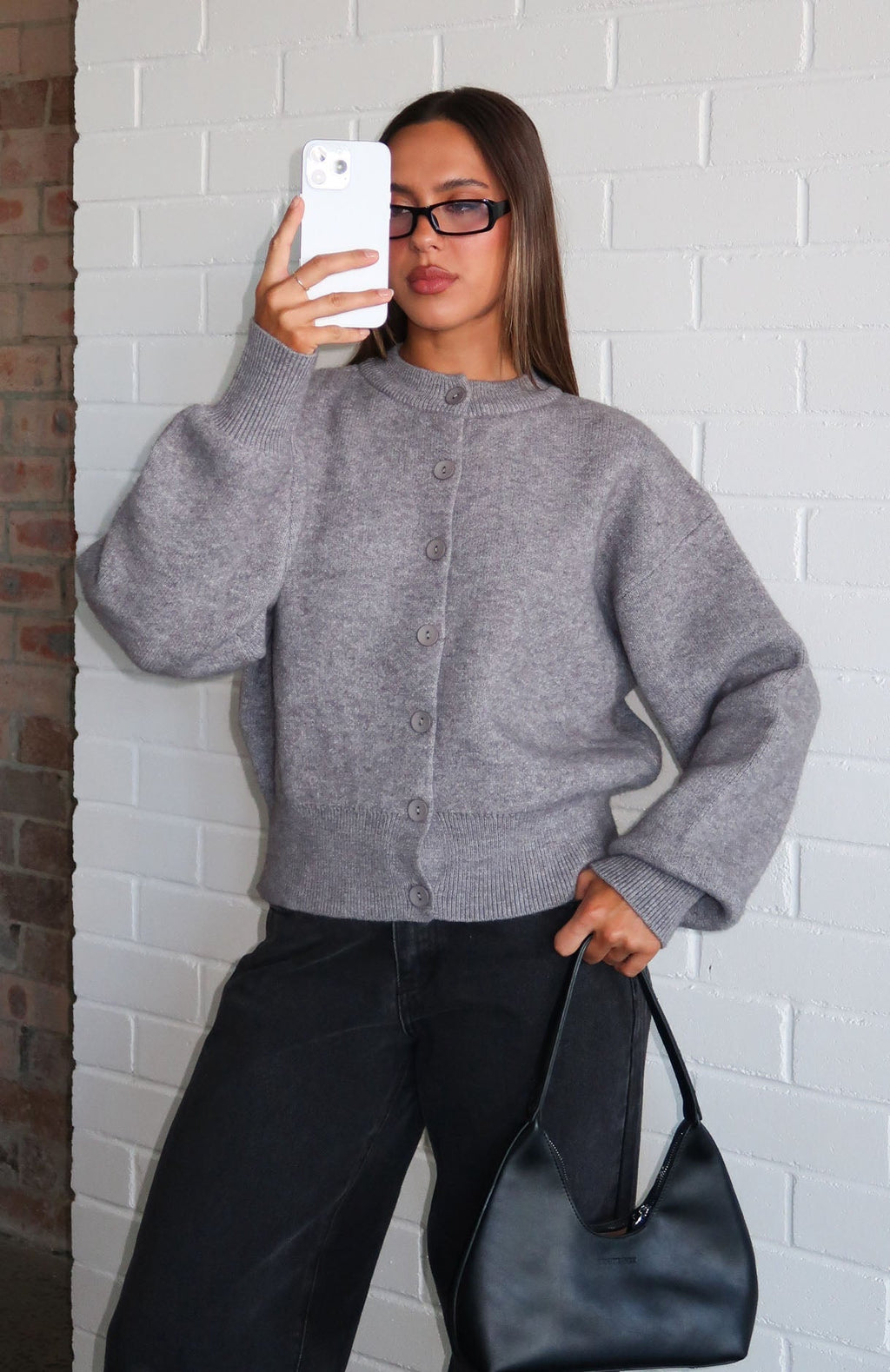 White Fox Filipa Knit Cardigan Grey Marle