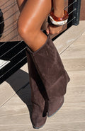White Fox I'm That Girl Knee High Boots Chocolate Faux Suede
