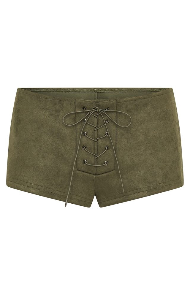 White Fox Don't Speak Faux Suede Shorts Cactus