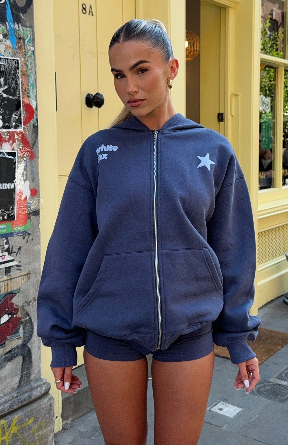 White Fox From The Archives Charli Zip Front Hoodie Navy