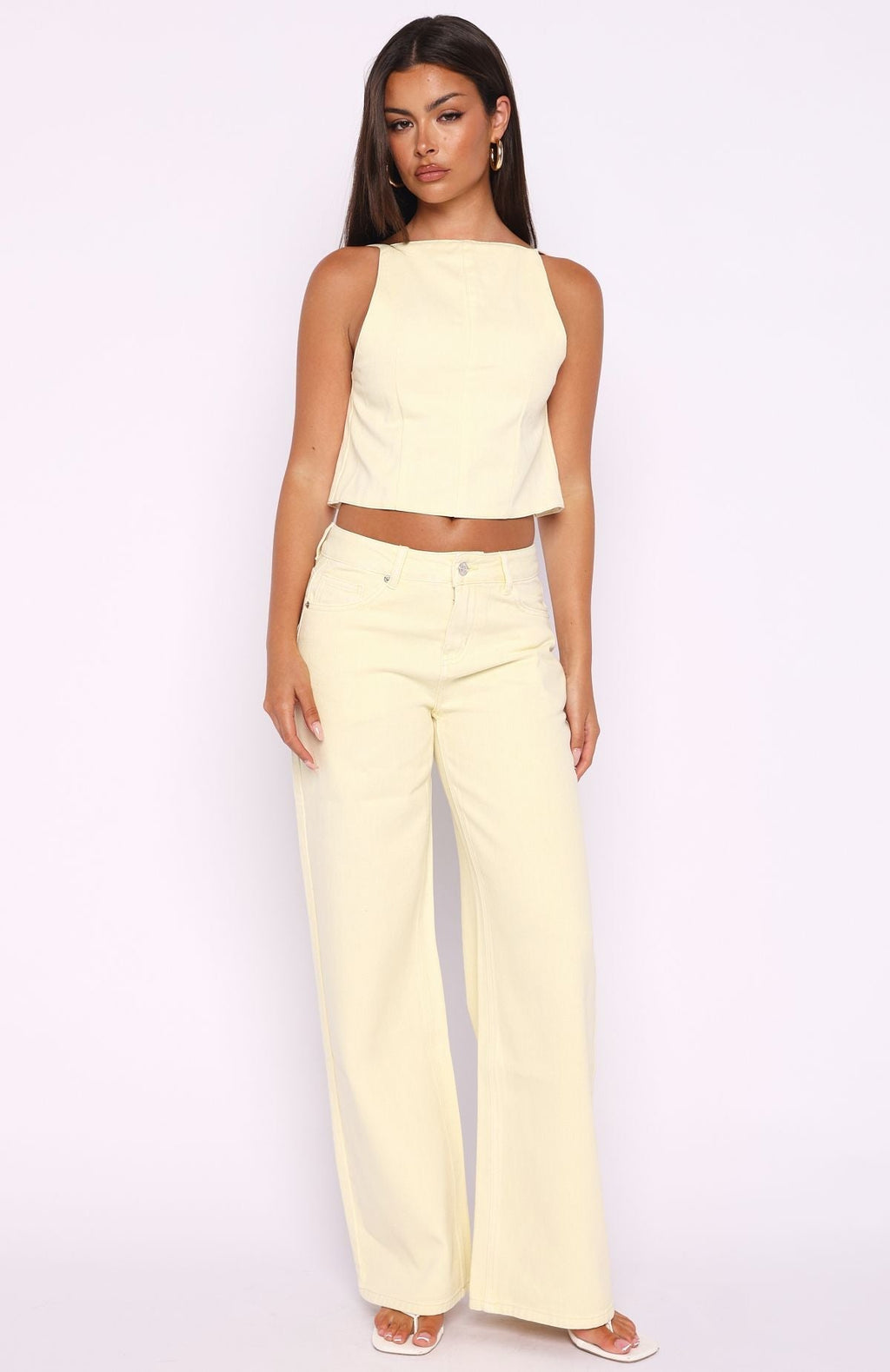White Fox Kalaya Mid Rise Wide Leg Jeans Lemon Wash