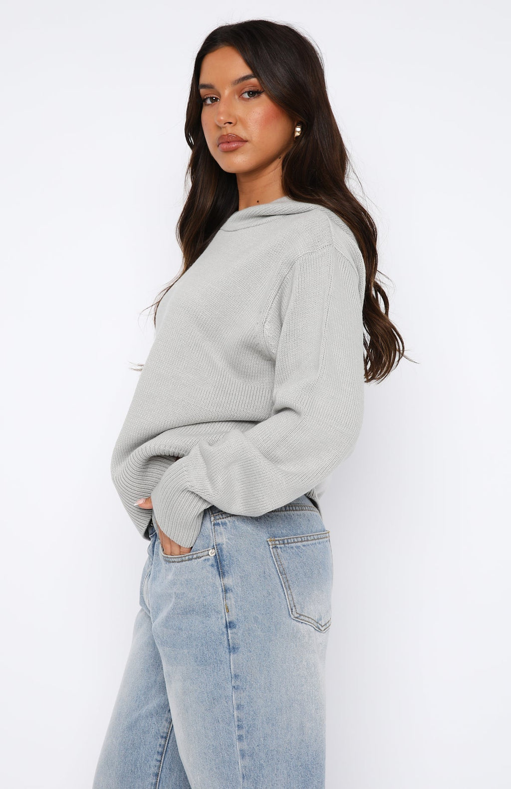White Fox It's Cool Knit Hoodie Light Grey