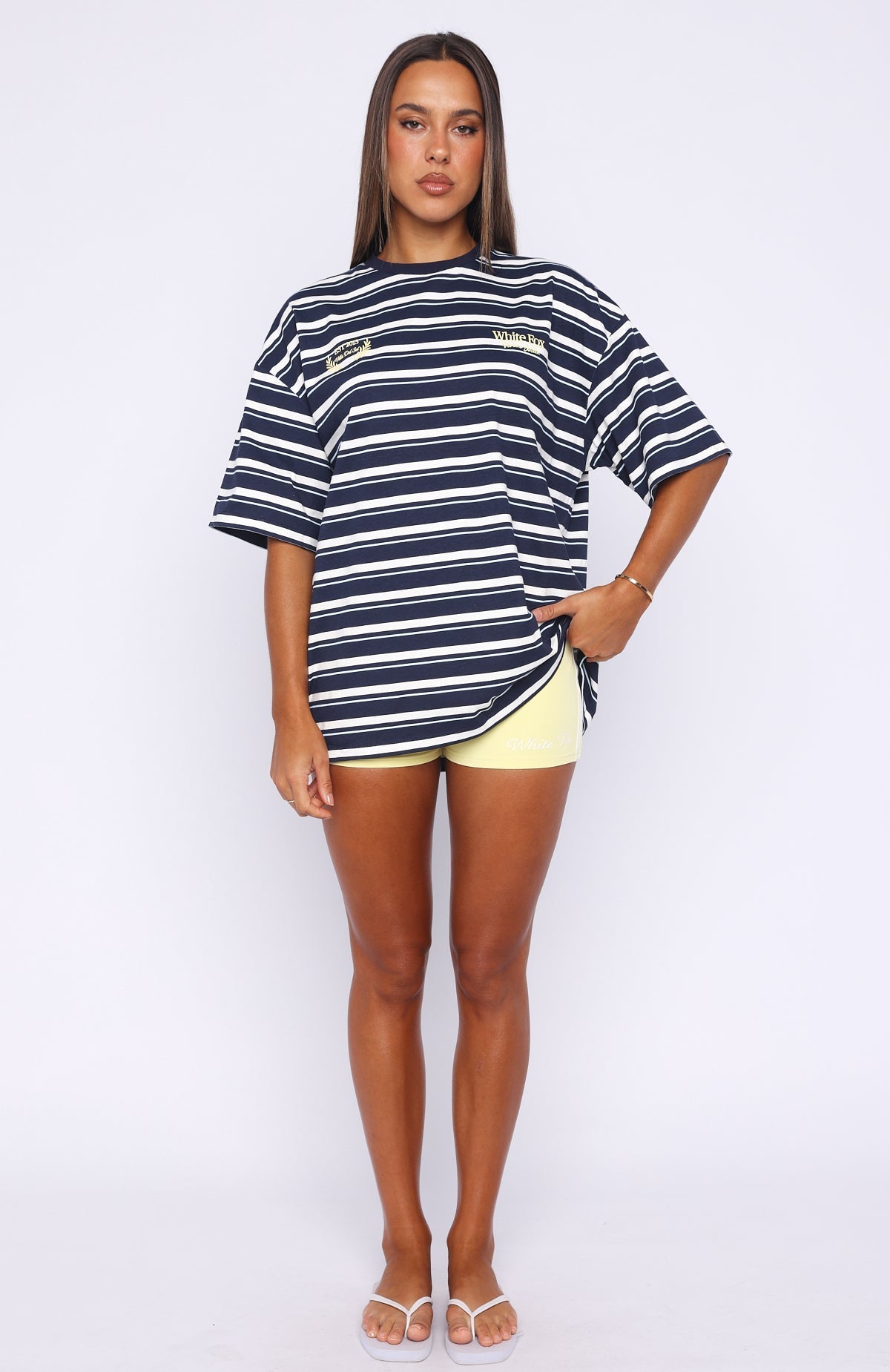 White Fox Verano Sixteen Viola Oversized Tee Navy Stripe