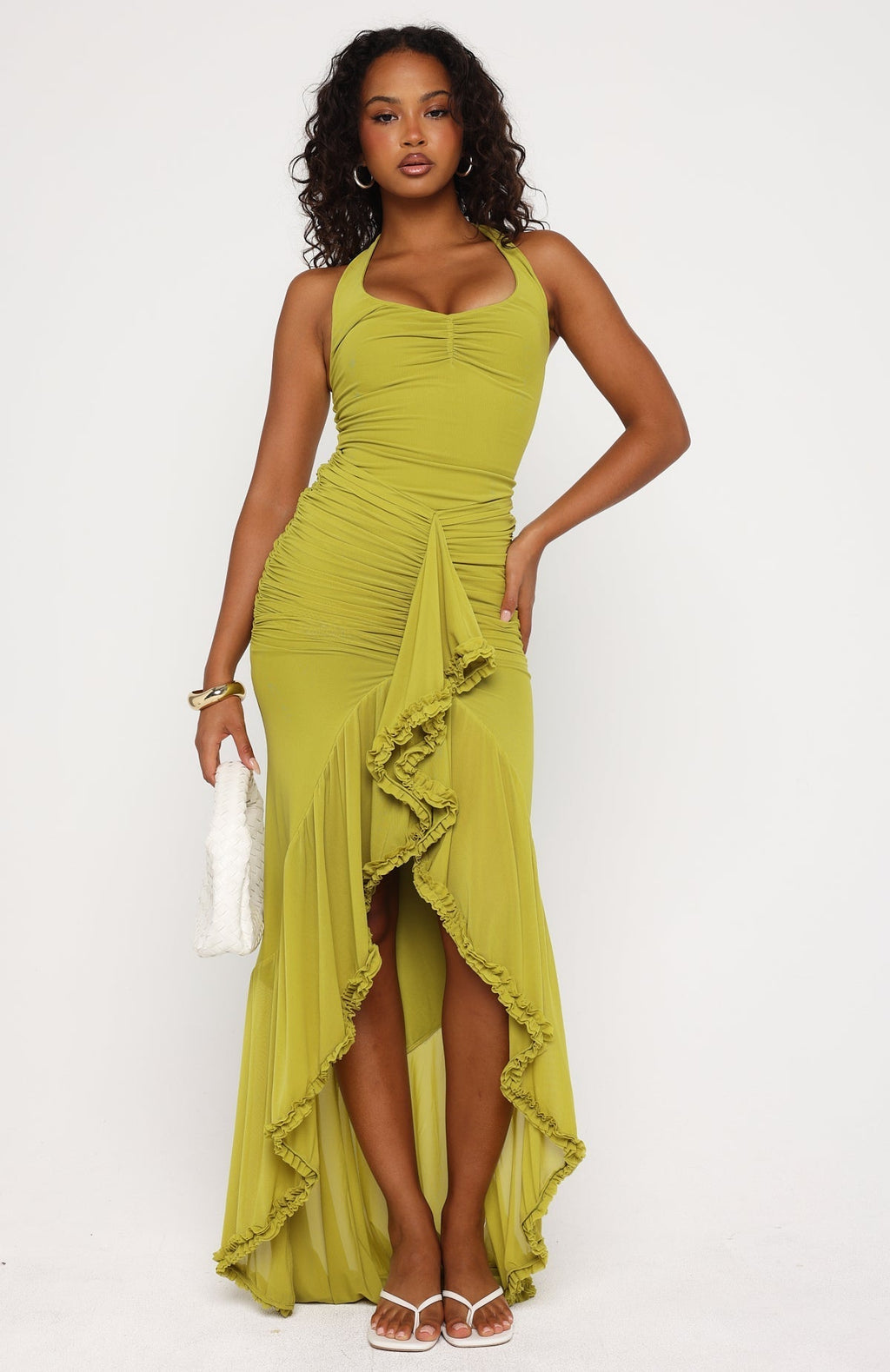 White Fox Main Character Energy Mesh Maxi Dress Chartreuse