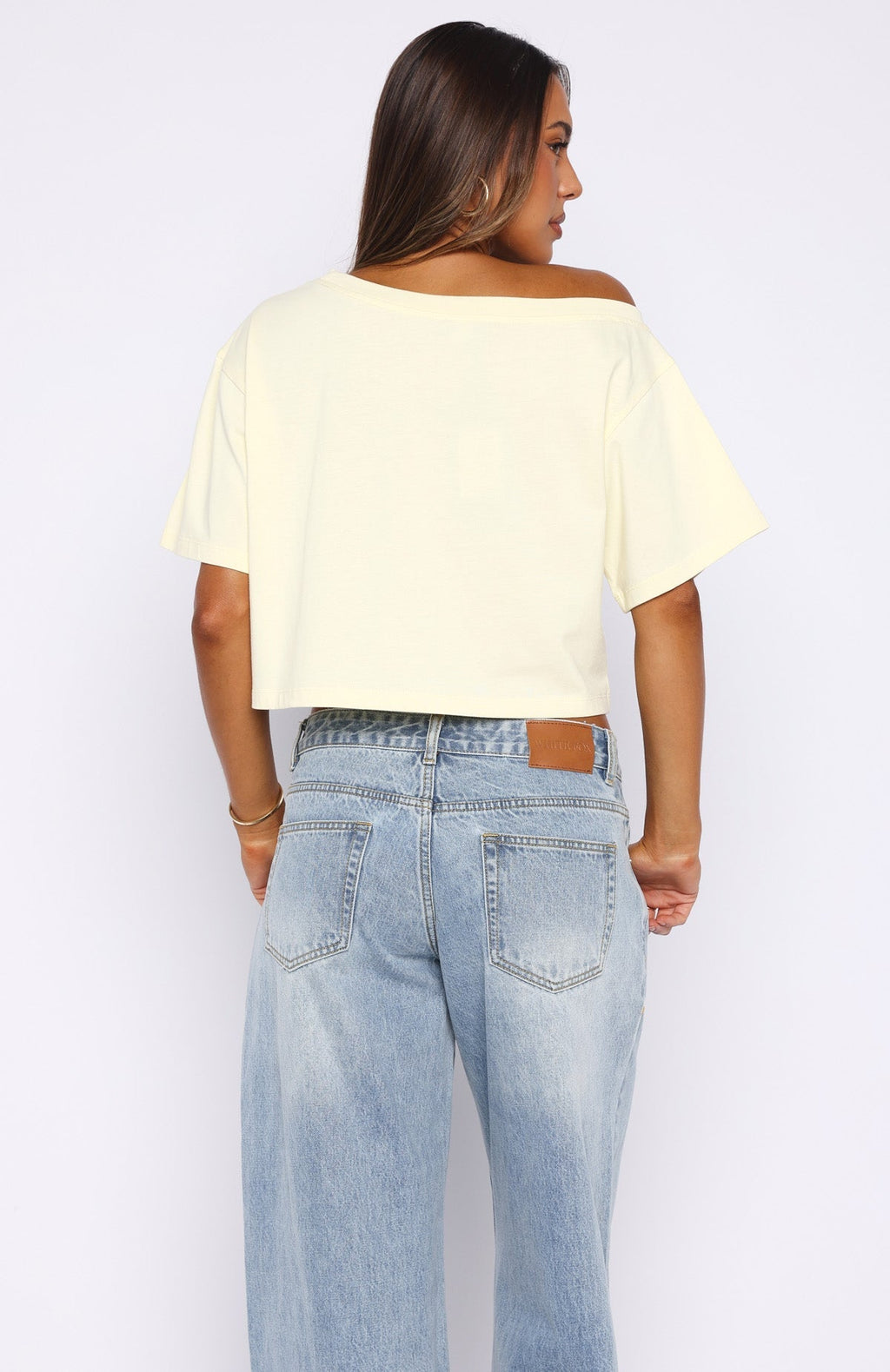 White Fox I've Got That Feeling Boxy Off Shoulder Tee Lemon
