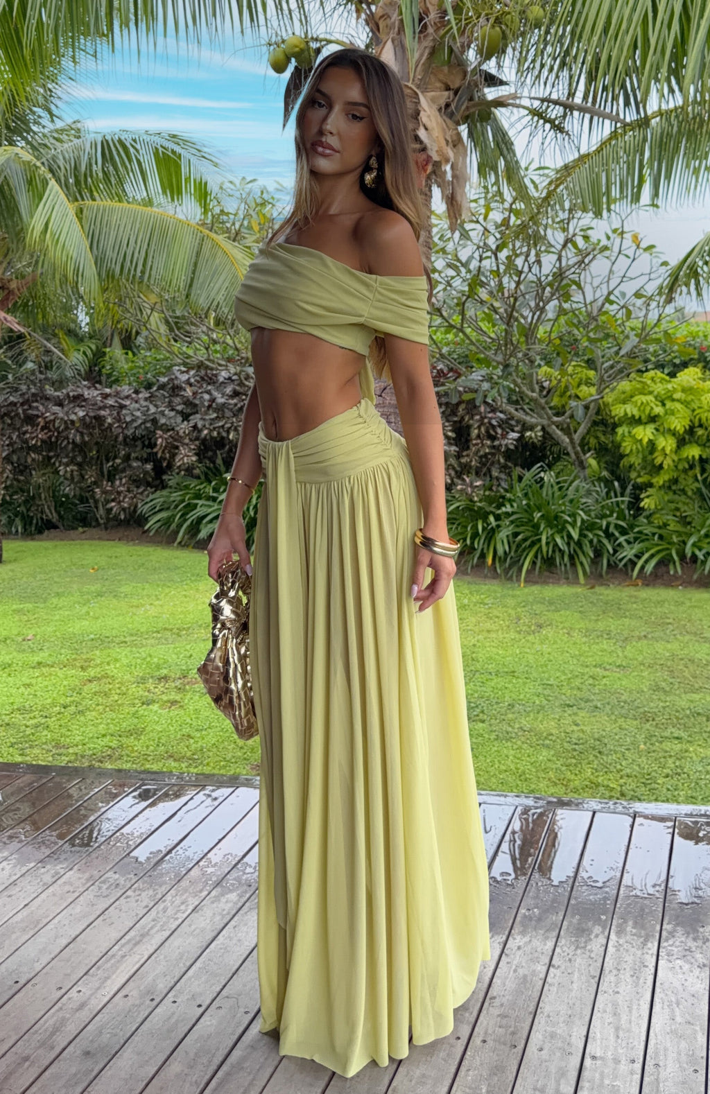 White Fox Amore Ease Maxi Skirt Pistachio Mist