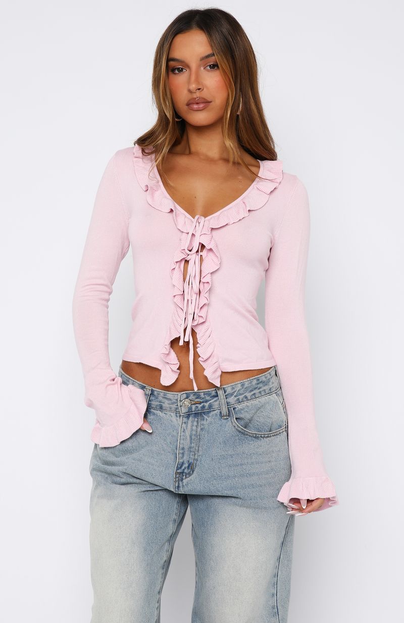 White Fox Beyond Limits Long Sleeve Knit Top Baby Pink